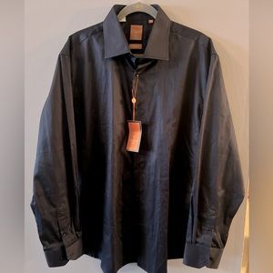 NWT TIGLIO ITALY MEN FASHIONABLE FRENCH CUFF SHIRT BLACK. SIZE 18 34/35 F8